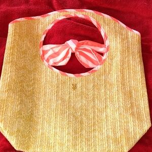 Straw Like and Pink Striped Tote Bag